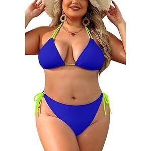 Women Plus Size Triangle Bikini Sets Two Piece Double Straps Halter Swimsuit